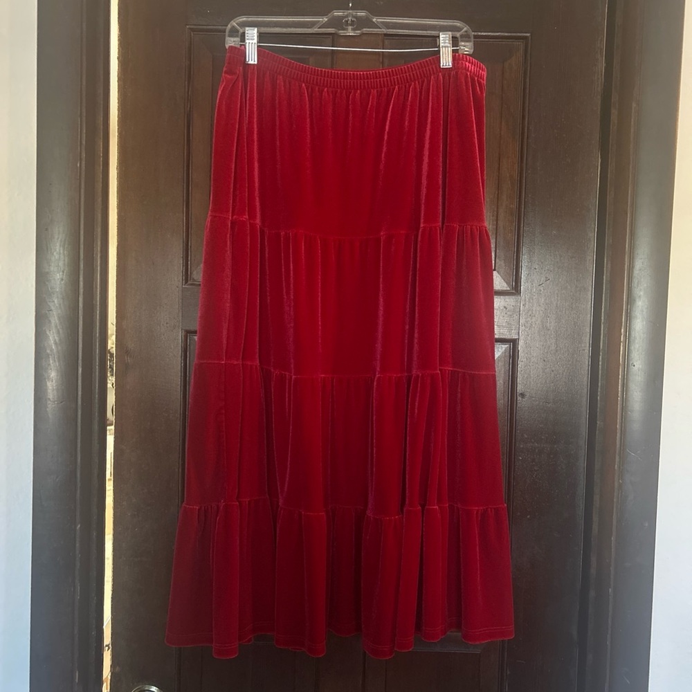 Red Velvet Tiered Maxi Skirt